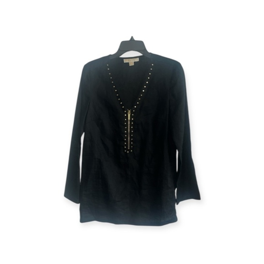 Michael Kors Black Linen Long Sleeve Tunic Embellished and Zip Size Medium